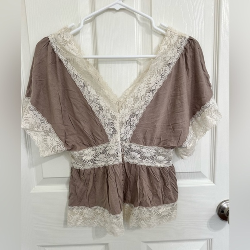 Forever 21 Brown and Cream Lace Blouse
